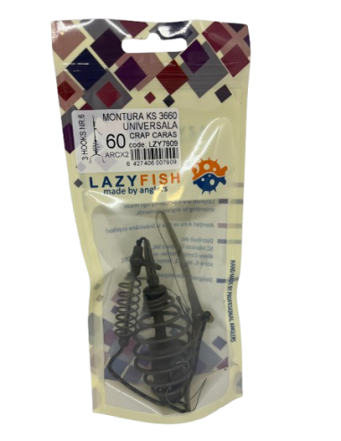 Montură pescuit universală crap/caras cu arc × 2 60g și 3 cârlige Nr.6 – Lazy Fish KS3660