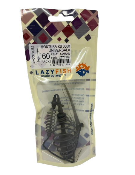 Montură pescuit universală crap/caras cu arc × 2 60g și 3 cârlige Nr.6 – Lazy Fish KS3660