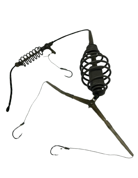 Montură pescuit universală crap/caras cu arc × 2 60g și 3 cârlige Nr.6 – Lazy Fish KS3660