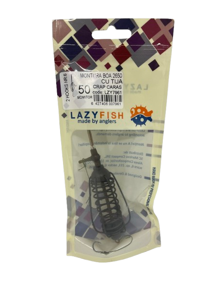 Montură pescuit crap/caras cu momitor și tijă 50g cu 2 cârlige Nr.6 – Lazy Fish BOA2650